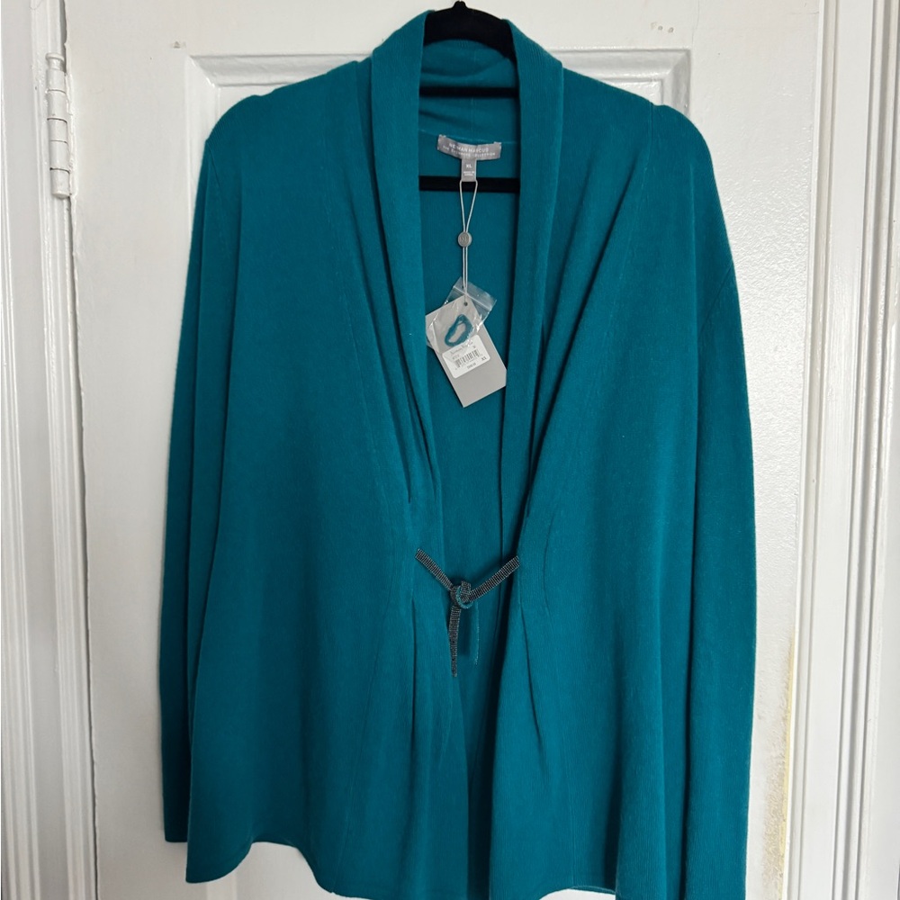 NWT Neiman Marcus Teal Cardigan with Silver Chain